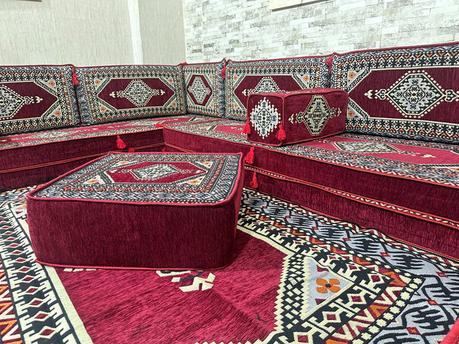 L förmiges orientalisches Sofa Set, Majlis-Sitzmöbel, Bodenkissen, Arabische Majlis, Türkisches Bode