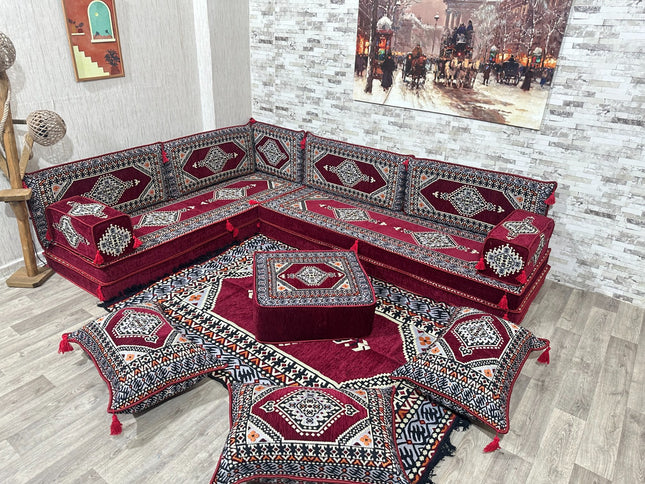 L förmiges orientalisches Sofa Set, Majlis-Sitzmöbel, Bodenkissen, Arabische Majlis, Türkisches Bode