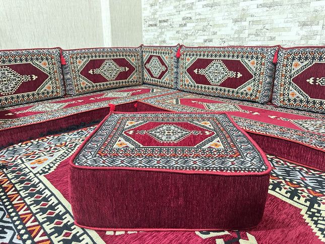 U förmiges orientalisches Sofa Set, Majlis-Sitzmöbel, Arabische Majlis, Bodenkissen, Türkisches Bode