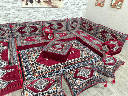 U förmiges orientalisches Sofa Set, Majlis-Sitzmöbel, Arabische Majlis, Bodenkissen, Türkisches Bode