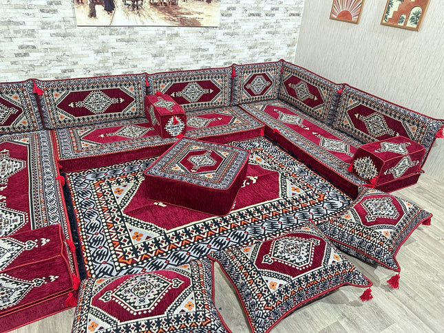 U förmiges orientalisches Sofa Set, Majlis-Sitzmöbel, Arabische Majlis, Bodenkissen, Türkisches Bode