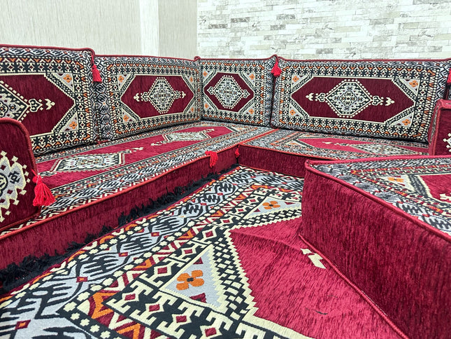 U förmiges orientalisches Sofa Set, Majlis-Sitzmöbel, Arabische Majlis, Bodenkissen, Türkisches Bode
