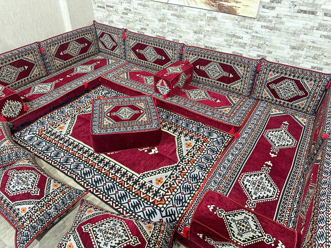 U förmiges orientalisches Sofa Set, Majlis-Sitzmöbel, Arabische Majlis, Bodenkissen, Türkisches Bode