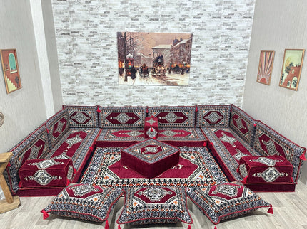 U förmiges orientalisches Sofa Set, Majlis-Sitzmöbel, Arabische Majlis, Bodenkissen, Türkisches Bode