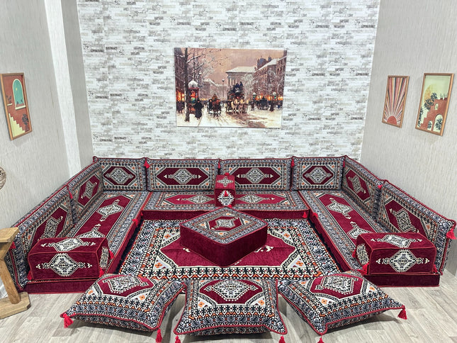 U förmiges orientalisches Sofa Set, Majlis-Sitzmöbel, Arabische Majlis, Bodenkissen, Türkisches Bode