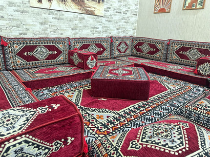 U förmiges orientalisches Sofa Set, Majlis-Sitzmöbel, Arabische Majlis, Bodenkissen, Türkisches Bode