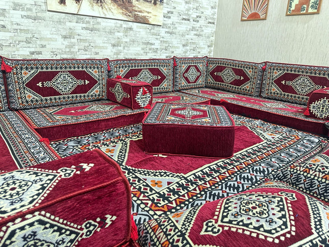 U förmiges orientalisches Sofa Set, Majlis-Sitzmöbel, Arabische Majlis, Bodenkissen, Türkisches Bode