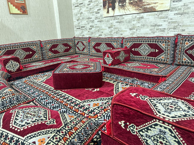 U förmiges orientalisches Sofa Set, Majlis-Sitzmöbel, Arabische Majlis, Bodenkissen, Türkisches Bode