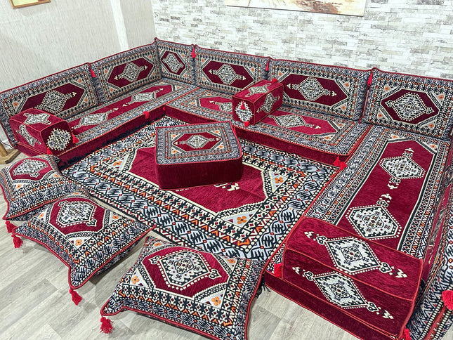 U förmiges orientalisches Sofa Set, Majlis-Sitzmöbel, Arabische Majlis, Bodenkissen, Türkisches Bode