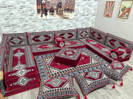 U förmiges orientalisches Sofa Set, Majlis-Sitzmöbel, Arabische Majlis, Bodenkissen, Türkisches Bode