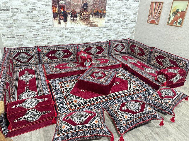 U förmiges orientalisches Sofa Set, Majlis-Sitzmöbel, Arabische Majlis, Bodenkissen, Türkisches Bode