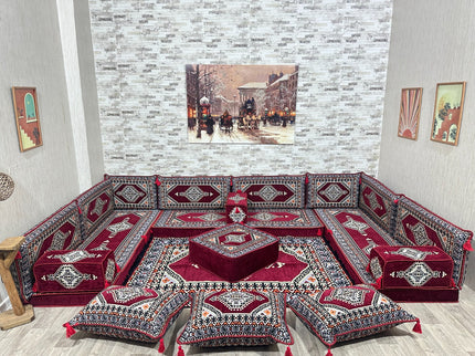 U förmiges orientalisches Sofa Set, Majlis-Sitzmöbel, Arabische Majlis, Bodenkissen, Türkisches Bode