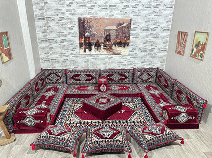 U förmiges orientalisches Sofa Set, Majlis-Sitzmöbel, Arabische Majlis, Bodenkissen, Türkisches Bode