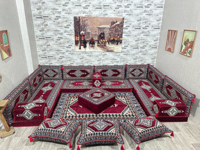 U förmiges orientalisches Sofa Set, Majlis-Sitzmöbel, Arabische Majlis, Bodenkissen, Türkisches Bode