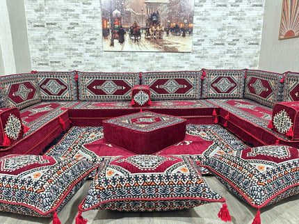 U förmiges orientalisches Sofa Set, Majlis-Sitzmöbel, Arabische Majlis, Bodenkissen, Türkisches Bode