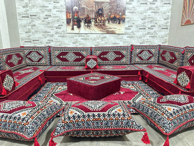 U förmiges orientalisches Sofa Set, Majlis-Sitzmöbel, Arabische Majlis, Bodenkissen, Türkisches Bode