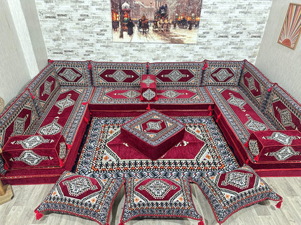 U förmiges orientalisches Sofa Set, Majlis-Sitzmöbel, Arabische Majlis, Bodenkissen, Türkisches Bode