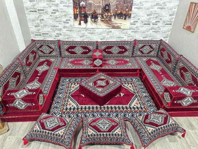 U förmiges orientalisches Sofa Set, Majlis-Sitzmöbel, Arabische Majlis, Bodenkissen, Türkisches Bode