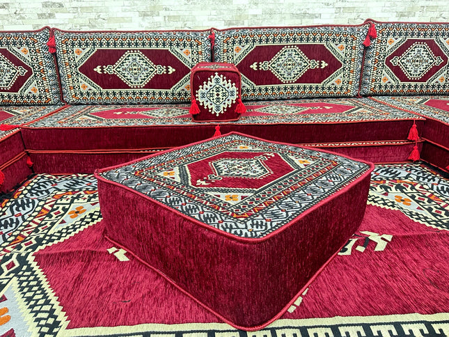 U förmiges orientalisches Sofa Set, Majlis-Sitzmöbel, Arabische Majlis, Bodenkissen, Türkisches Bode