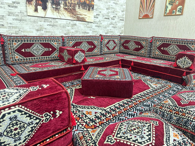 U förmiges orientalisches Sofa Set, Majlis-Sitzmöbel, Arabische Majlis, Bodenkissen, Türkisches Bode