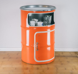  Minibar Fassregal Einzigartiger Tonnentisch in Orange Ölfasstisch Fassmöbel